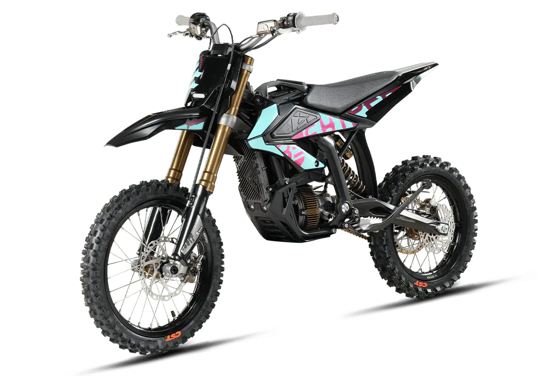 A clean, realistic photograph of a sleek black e-bike cruising along a sunny beach path lined with tall sea grasses
