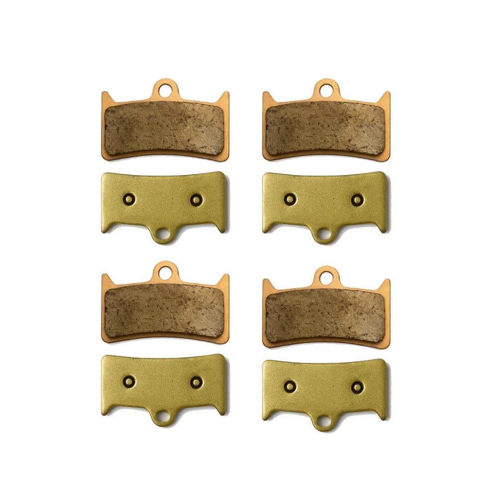 Set of six brake pads on a white background