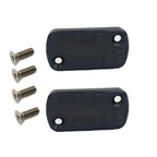 Two black rubber foot pads with hexagonal pattern and four screws on a white background