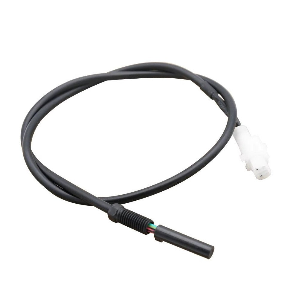 Brake sensor with black cable on a white background