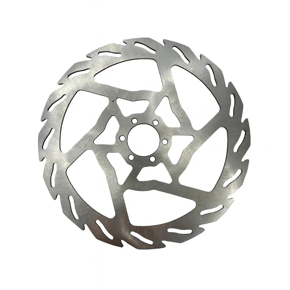 Metallic brake disc on a white background