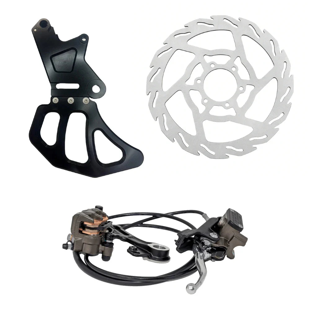Bicycle disc brake components on a white background