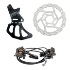 Bicycle disc brake components on a white background